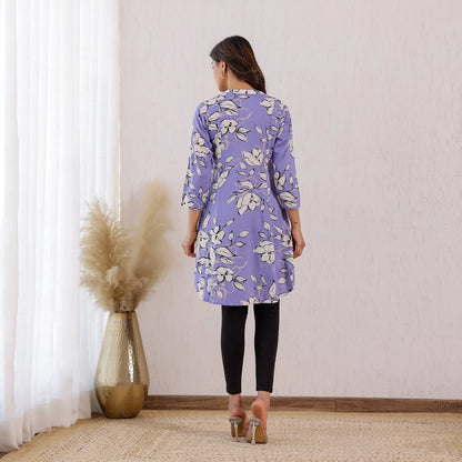 Pastel Lavender Floral Printed Rayon Tunic