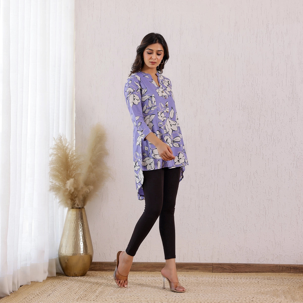 Pastel Lavender Floral Printed Rayon Tunic