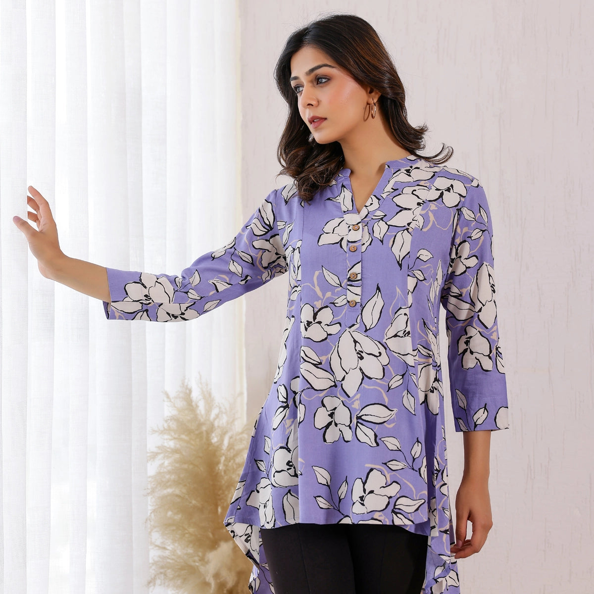 Lavender Floral Print Rayon Tunic