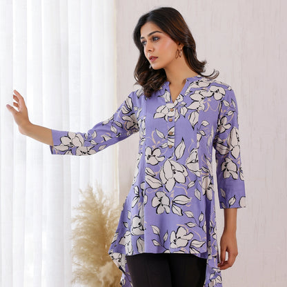 Pastel Lavender Floral Printed Rayon Tunic