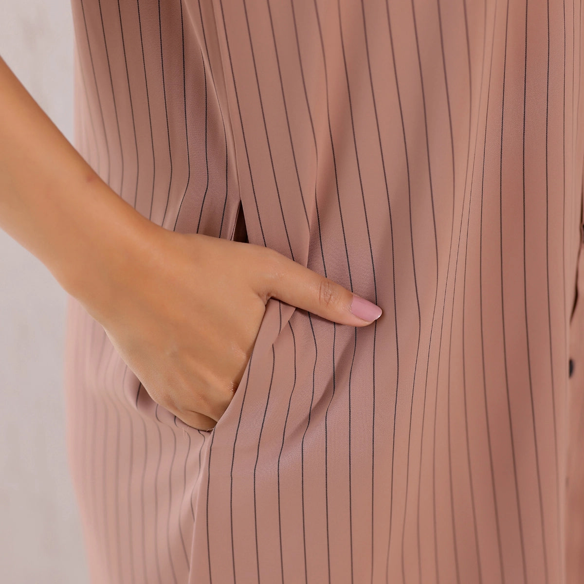 Pastel Brown High Low Stripes Shirt