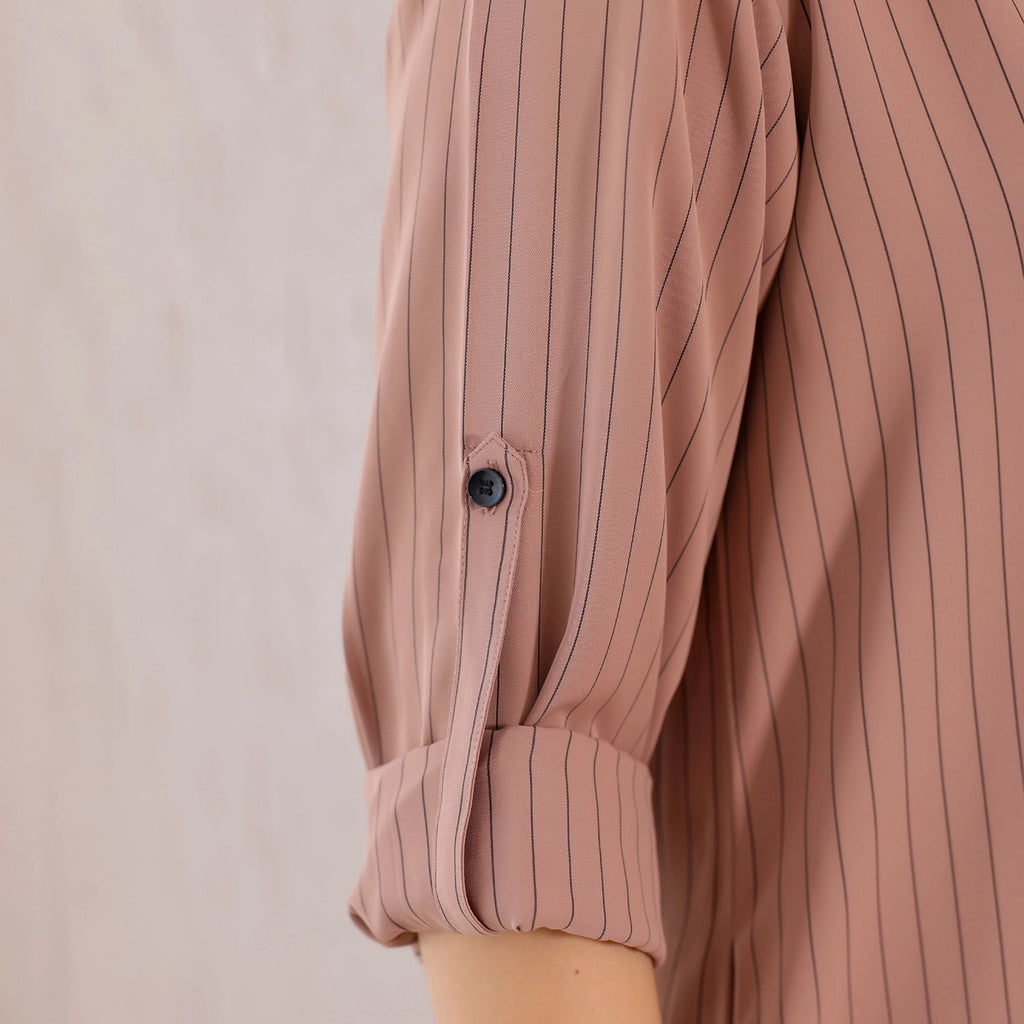 Pastel Brown High Low Stripes Shirt