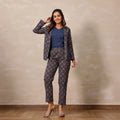 Maroon And Blue Ajrakh Print Cotton Blazer set with inner