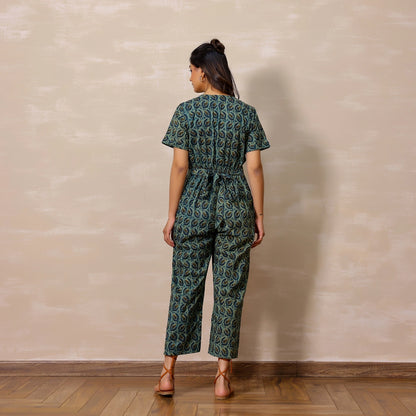 Pastel Blue Ajrakh Print Cotton Jumpsuit