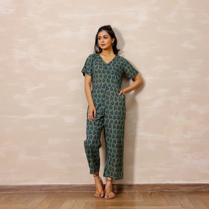 Pastel Blue Ajrakh Print Cotton Jumpsuit