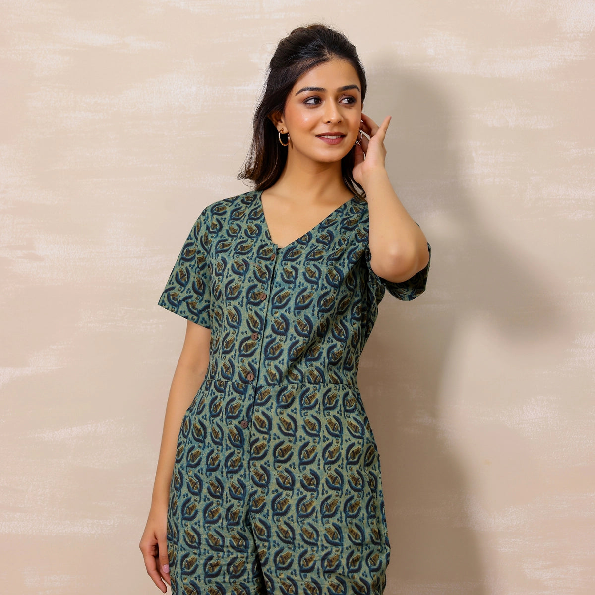 Teal Ajrakh Print Jumpsuit