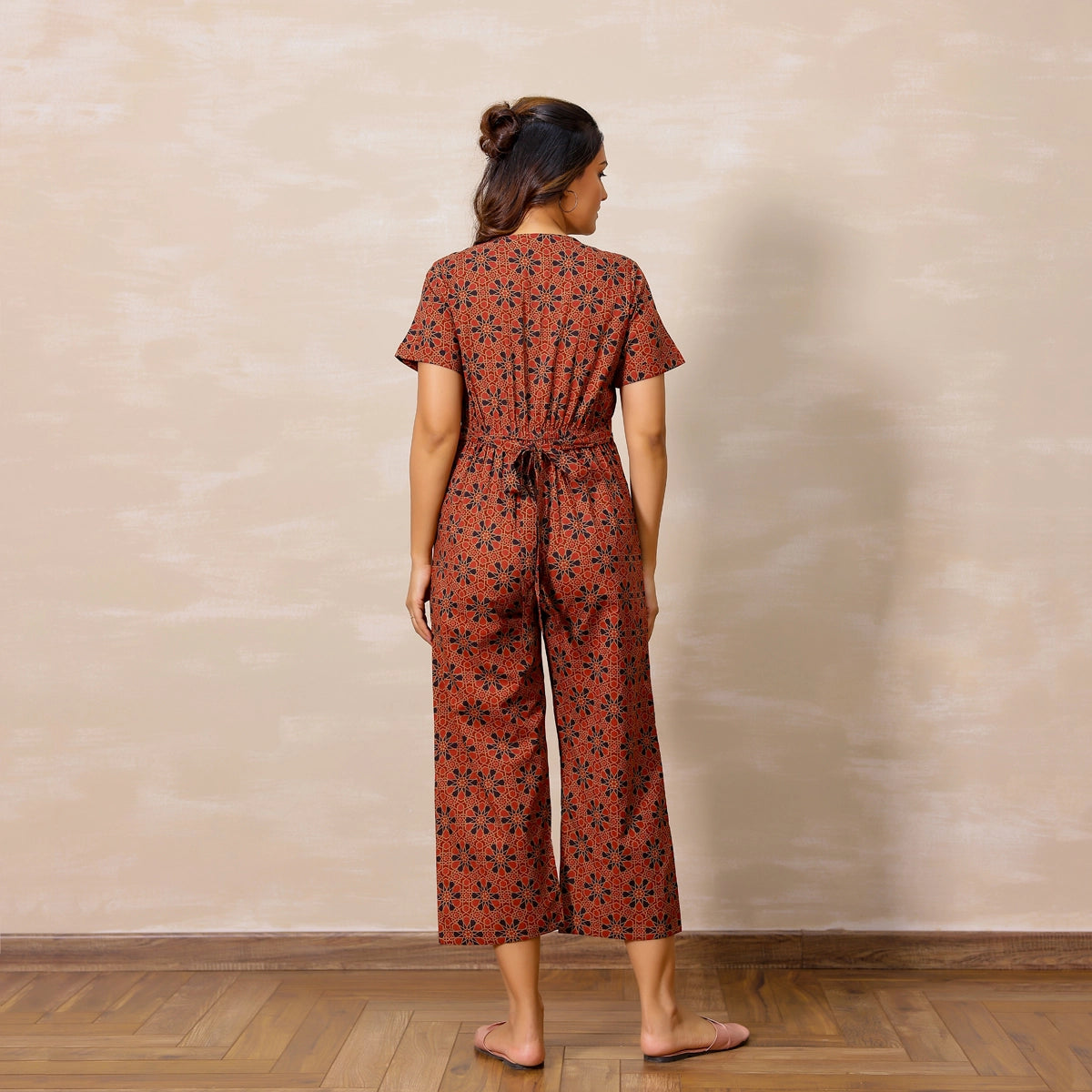 Rust Red Ajrakh Print Cotton Jumpsuit