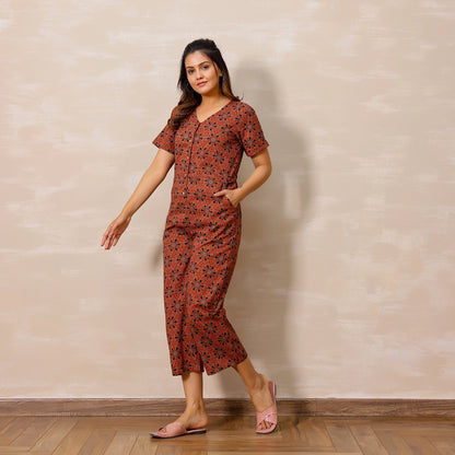 Red Ajrakh Print Cotton Jumpsuit