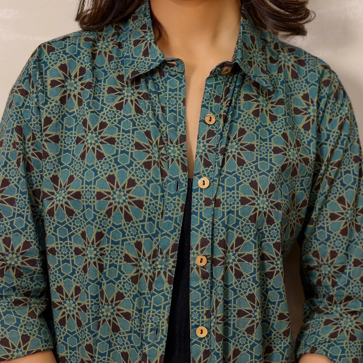 Pastel Blue Ajrakh Print Cotton Shirt