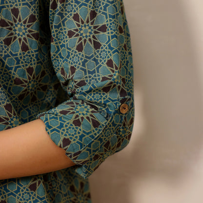 Pastel Blue Ajrakh Print Cotton Shirt