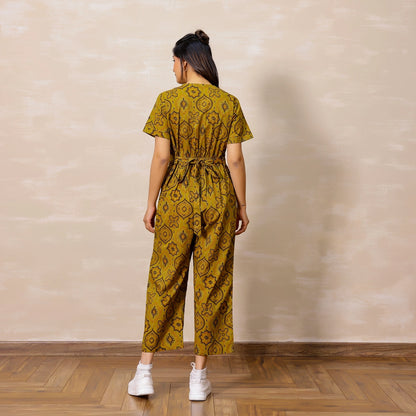 Mustard yellow Ajrakh Print Cotton Jumpsuit