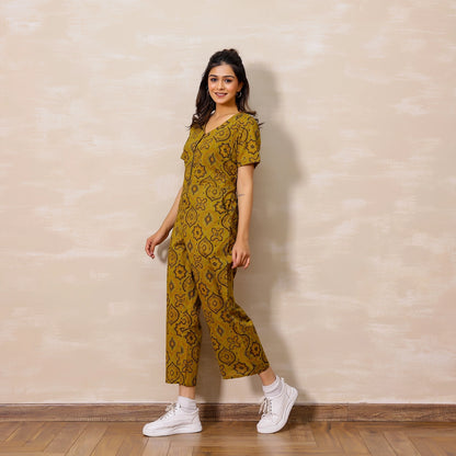 Mustard yellow Ajrakh Print Cotton Jumpsuit