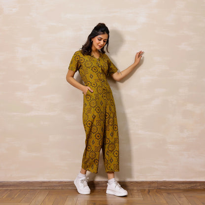 Mustard yellow Ajrakh Print Cotton Jumpsuit