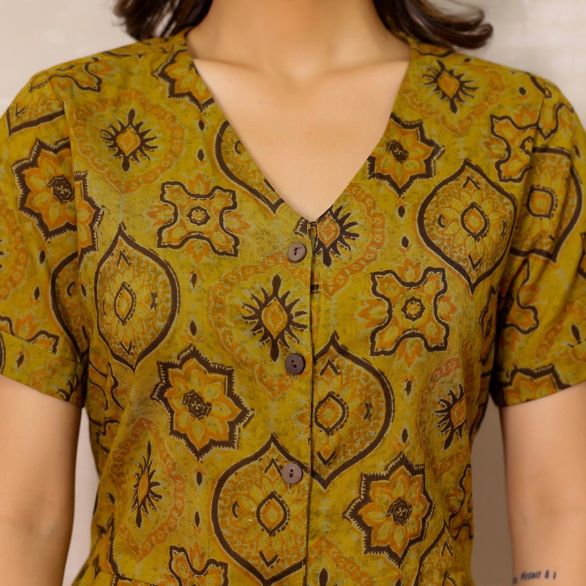 Mustard yellow Ajrakh Print Cotton Jumpsuit