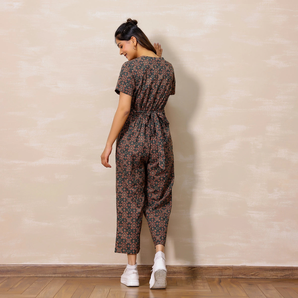 Bottle green Ajrakh Print Cotton Jumpsuit