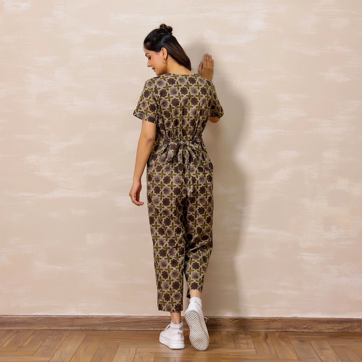 Pastel Grey Ajrakh Print Cotton Jumpsuit