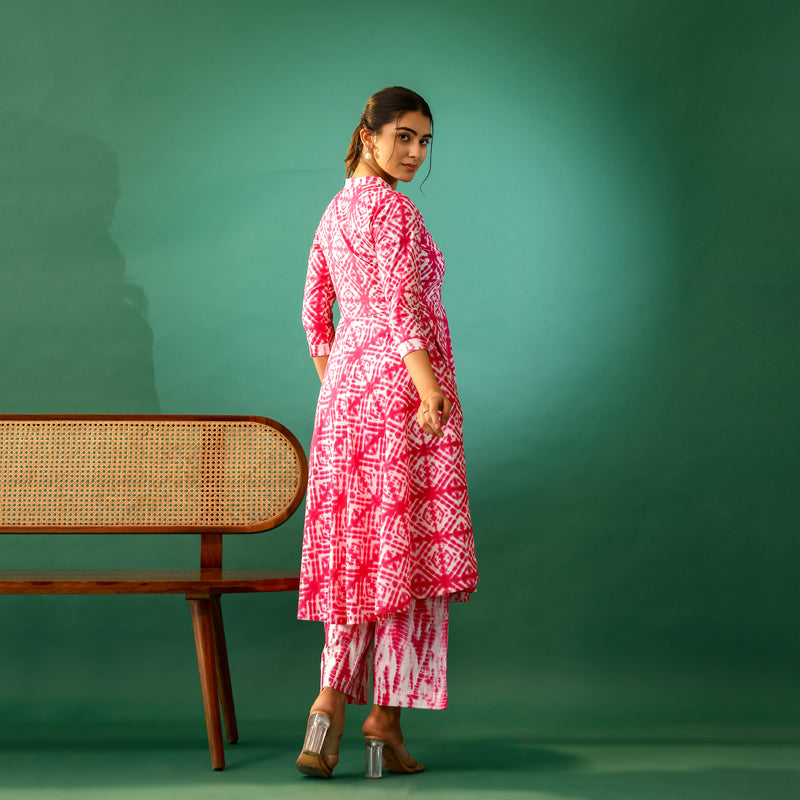 Pink and White Shibori Print Cotton Co-ord Set