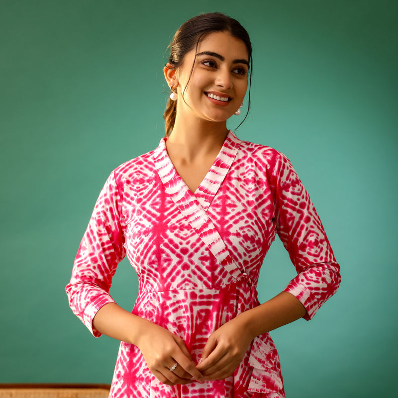 Pink and White Shibori Print Cotton Co-ord Set