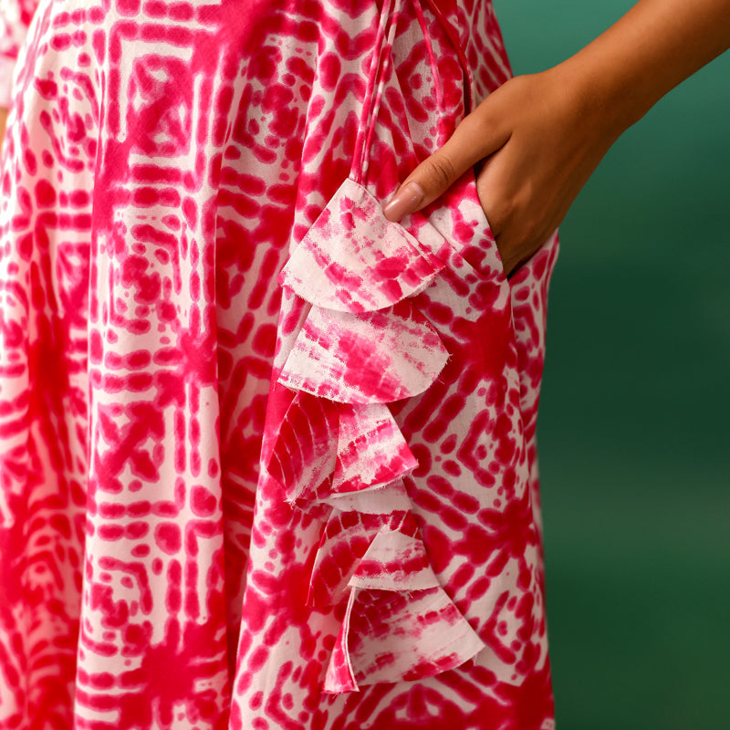 Pink and White Shibori Printed Cotton Co-ord Set