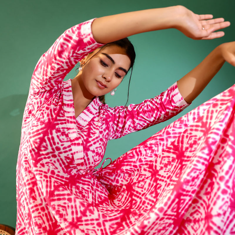 Pink and White Shibori Printed Cotton Co-ord Set