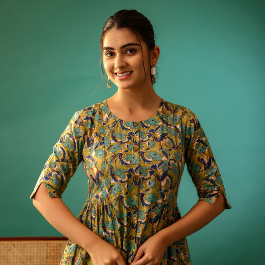 Mahendi Green and Cream Floral Printed Cotton Co-ord Set