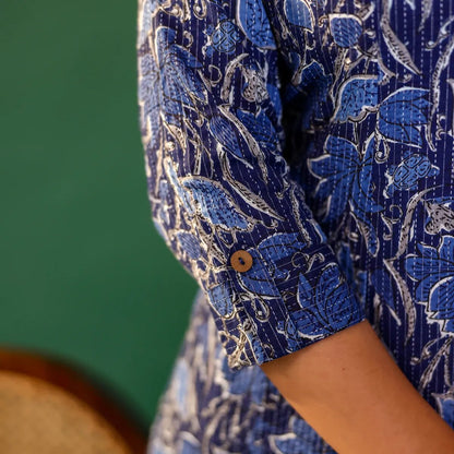 Indigo Floral Printed Kantha Cotton Kurti