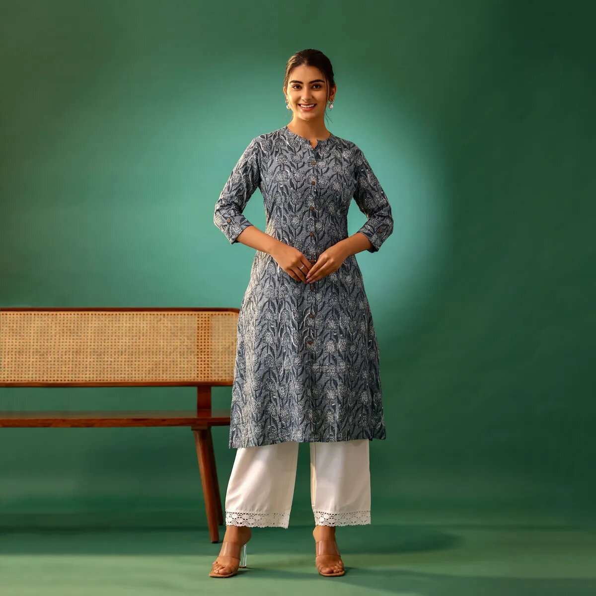 Grey Motif Printed Cotton Kantha kurti