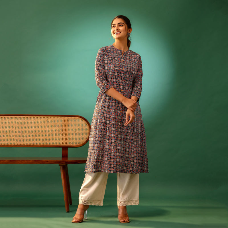 Black Ajrakh Print Cotton Kurti