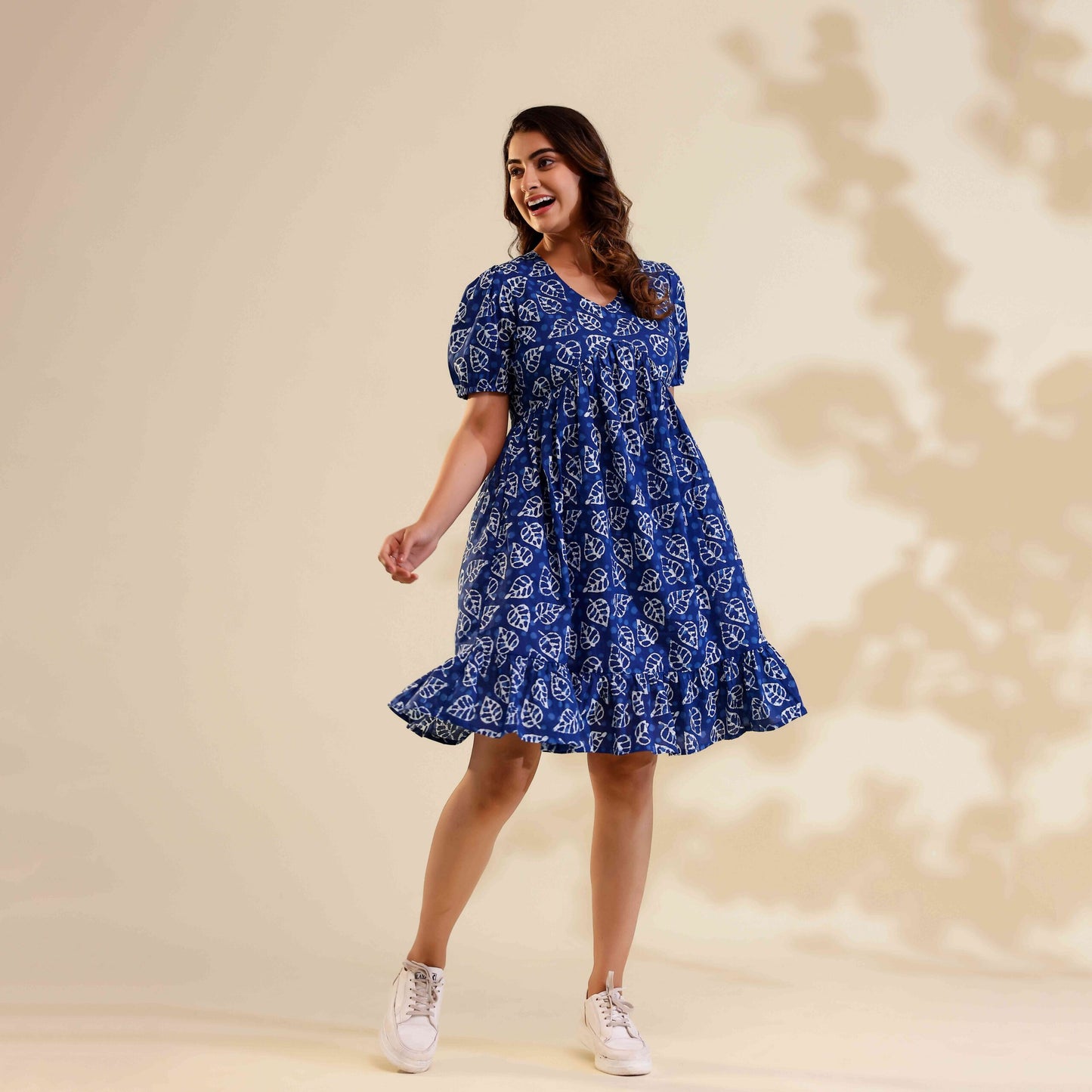 Indigo Dabu Print Alia Cut Cotton Dress