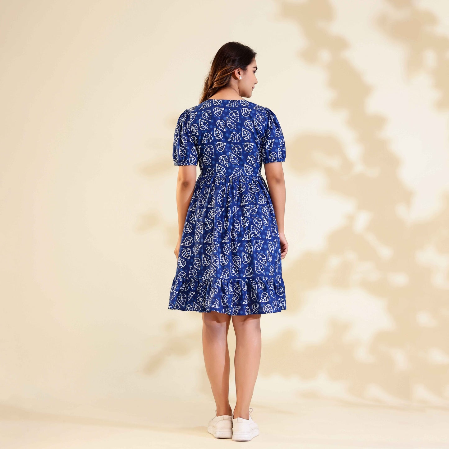 Indigo Dabu Print Alia Cut Cotton Dress