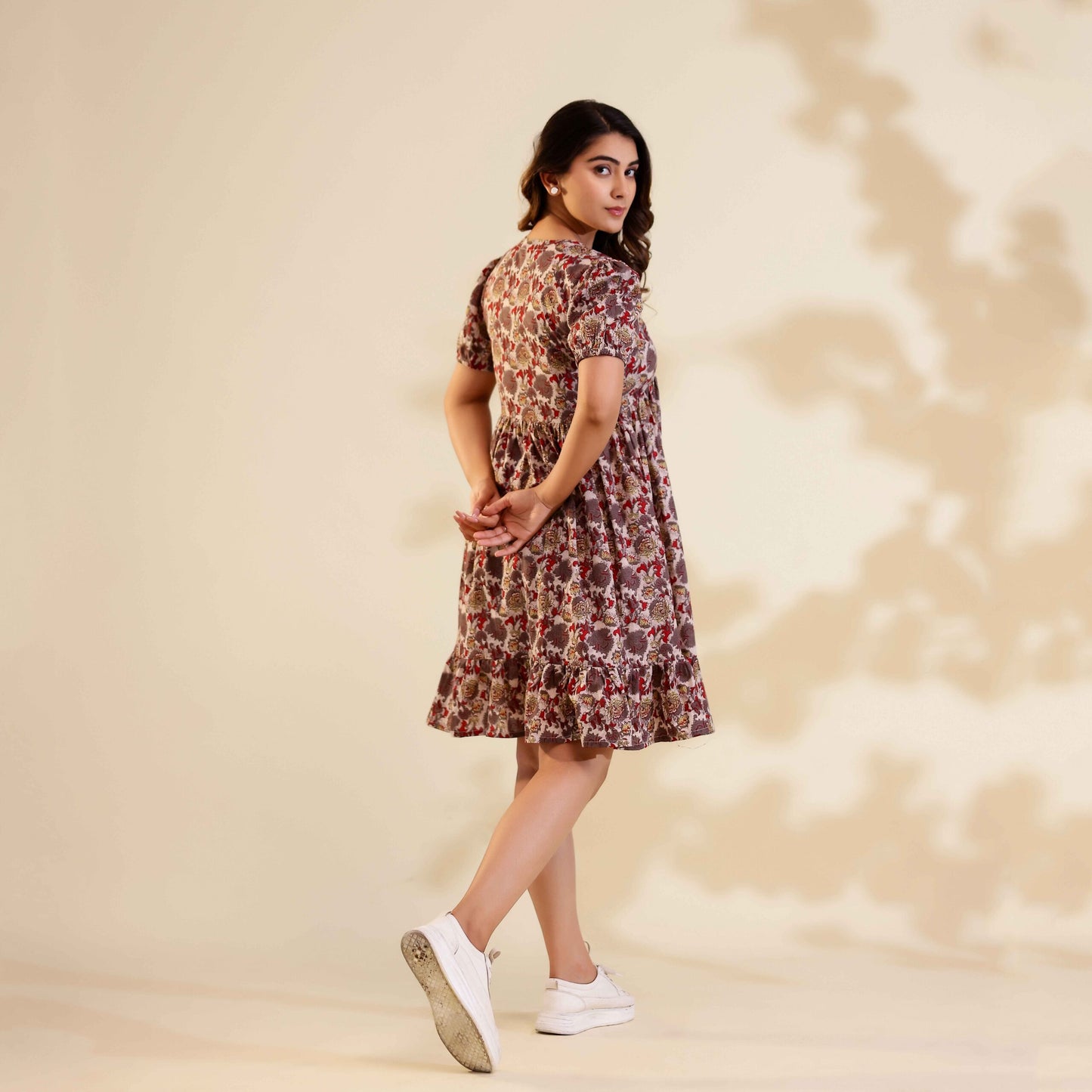 Misty Rose Floral Print Alia Cut Cotton Dress