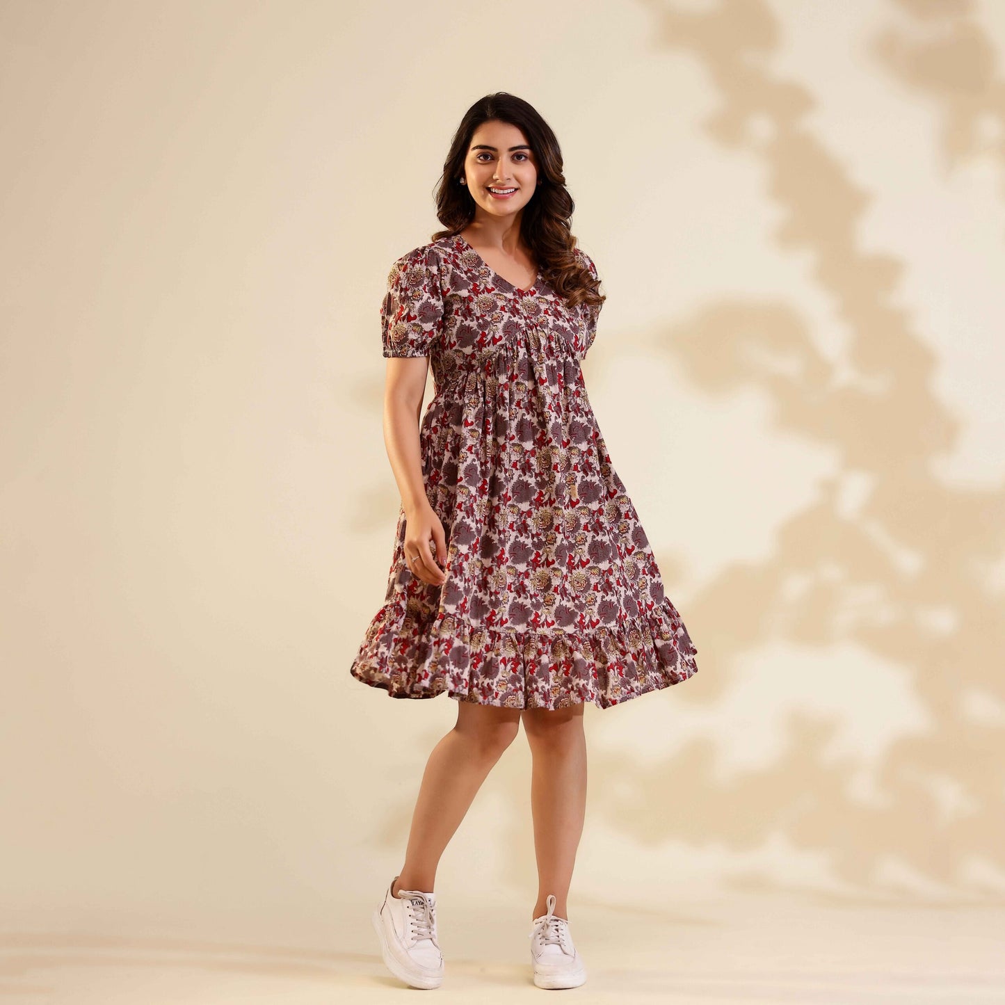 Misty Rose Floral Print Alia Cut Cotton Dress