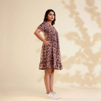 Misty Rose Floral Print Alia Cut Cotton Dress