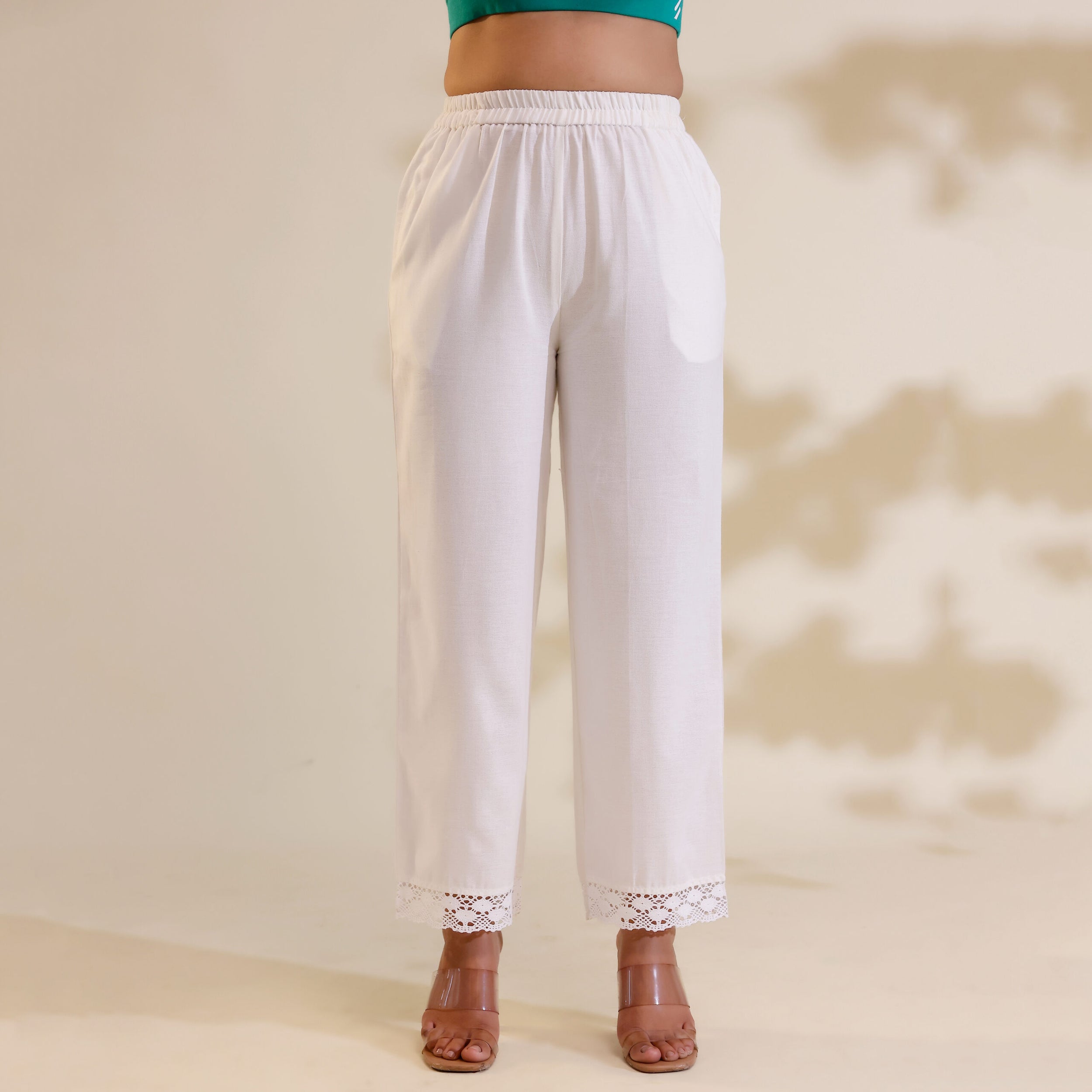 White Lace Palazzo Pants for Women