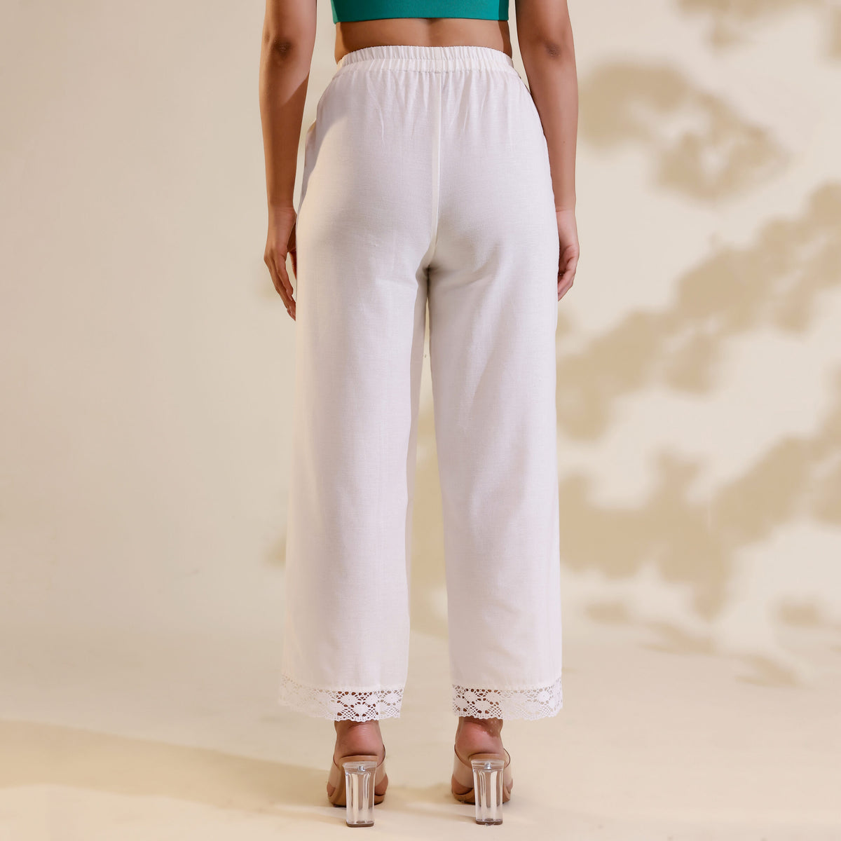 White Lace Palazzo Pants for Women