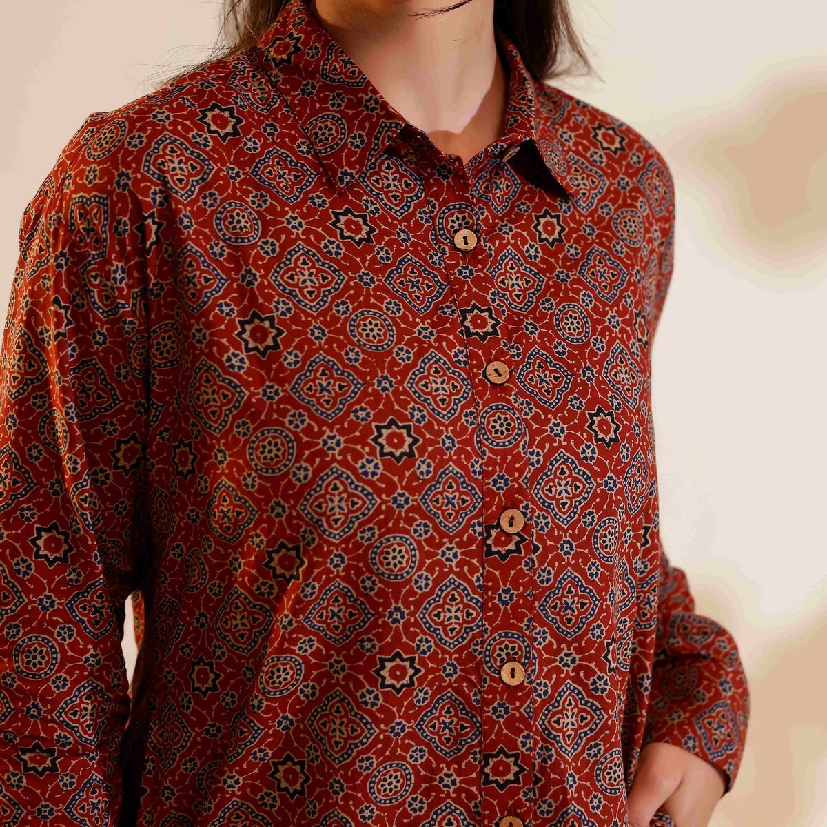 Red Ajrakh Print Cotton Shirt