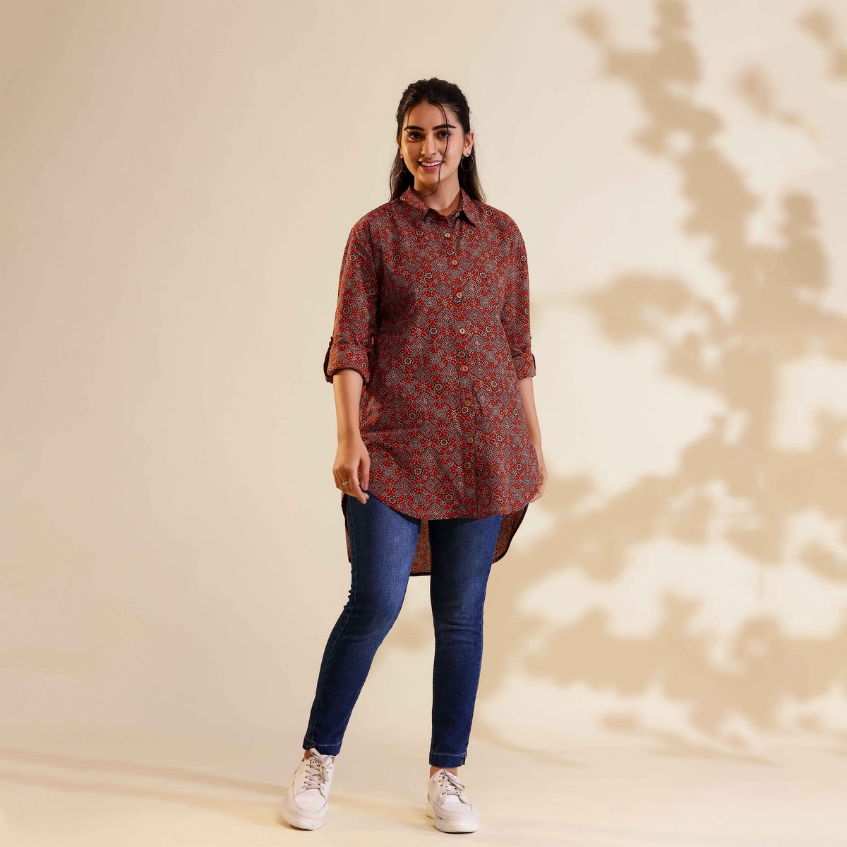 Rust Red Ajrakh Print Cotton Shirt