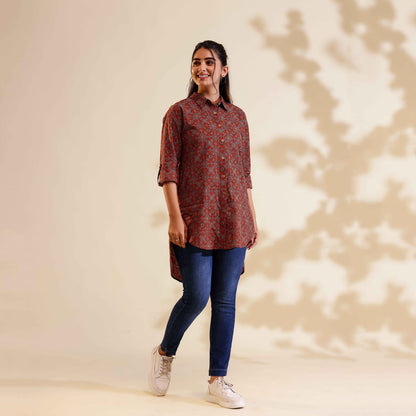 Red Ajrakh Print Cotton Shirt