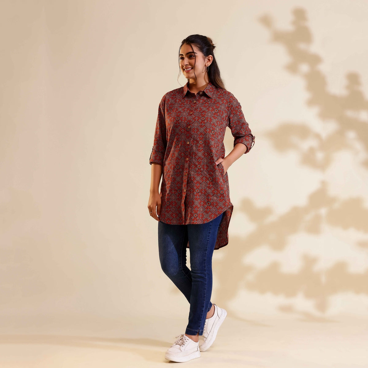 Rust Red Ajrakh Print Cotton Shirt