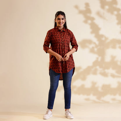 Red & Black Ajrakh Print Cotton Shirt