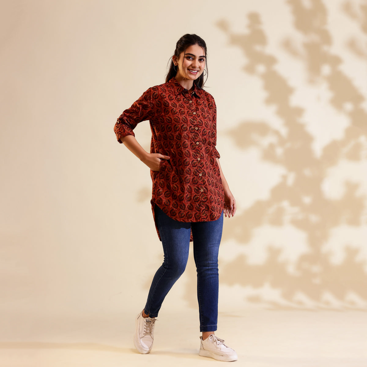 Red & Black Ajrakh Print Cotton Shirt