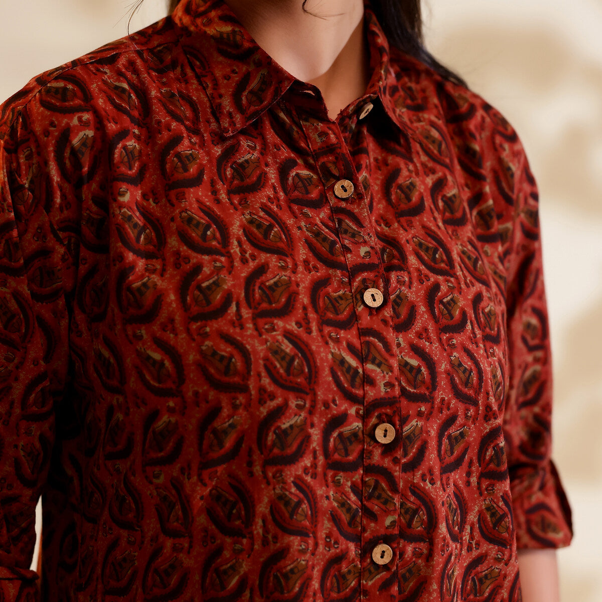 Red & Black Ajrakh Print Cotton Shirt