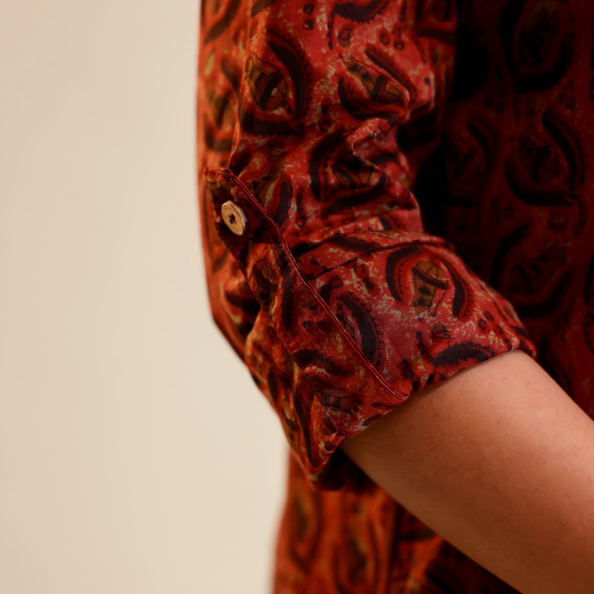 Rust Red Ajrakh Print Cotton shirt