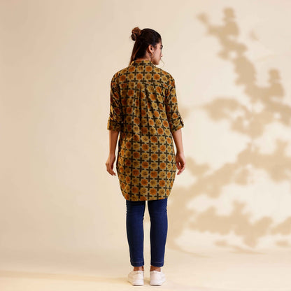 Mustard yellow Ajrakh Print Cotton shirt