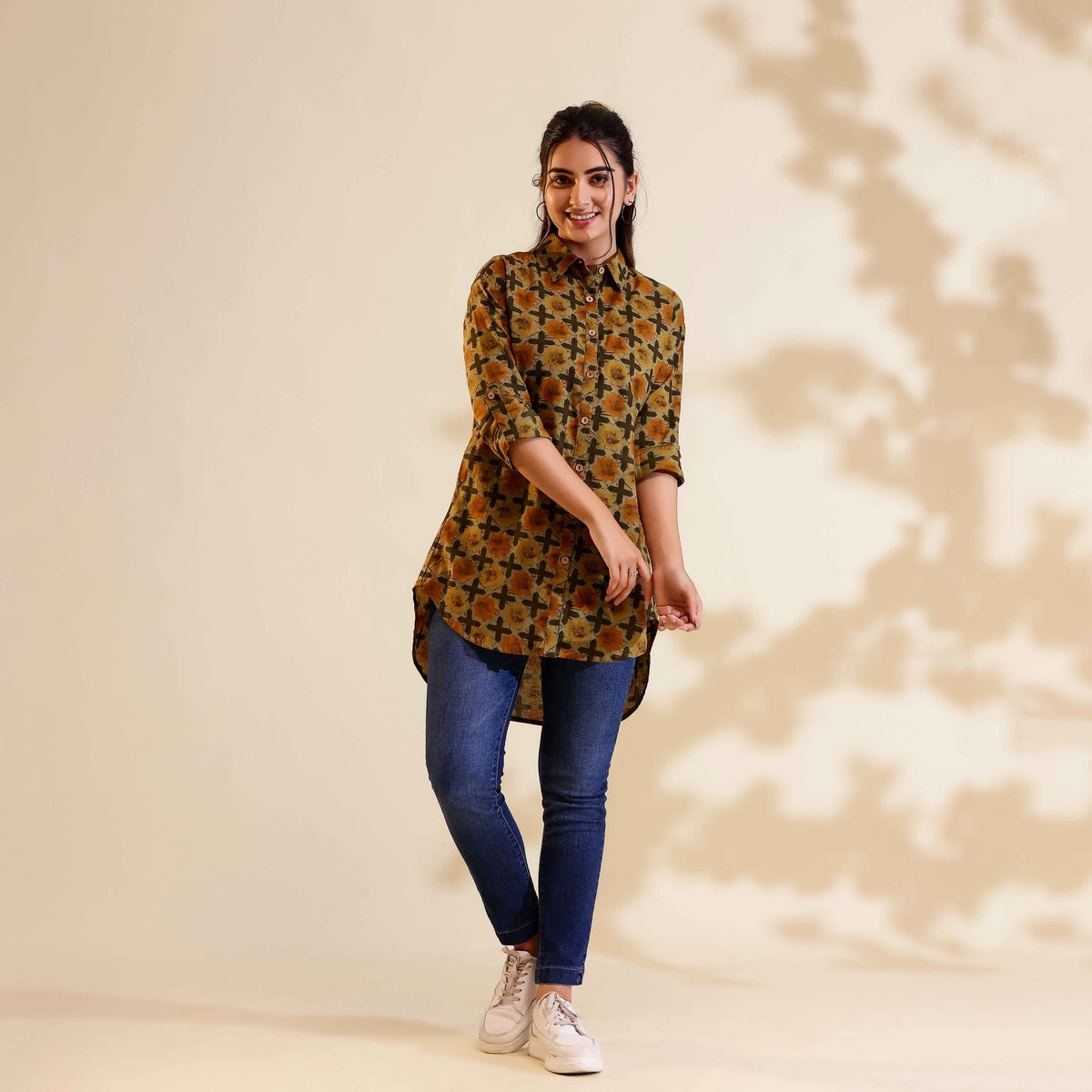 Mustard yellow Ajrakh Print Cotton shirt