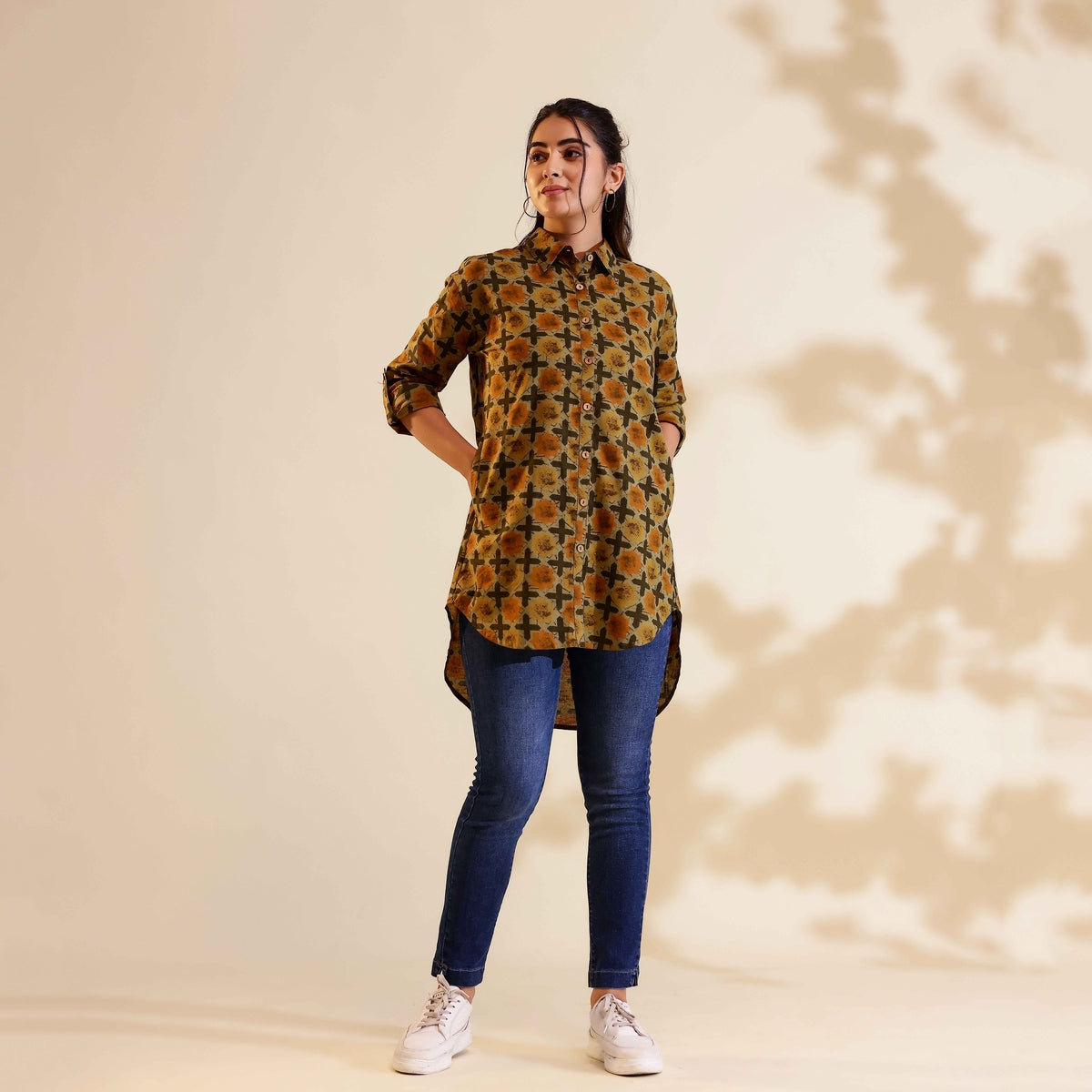 Mustard yellow Ajrakh Print Cotton shirt