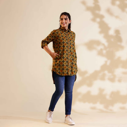 Mustard yellow Ajrakh Print Cotton shirt