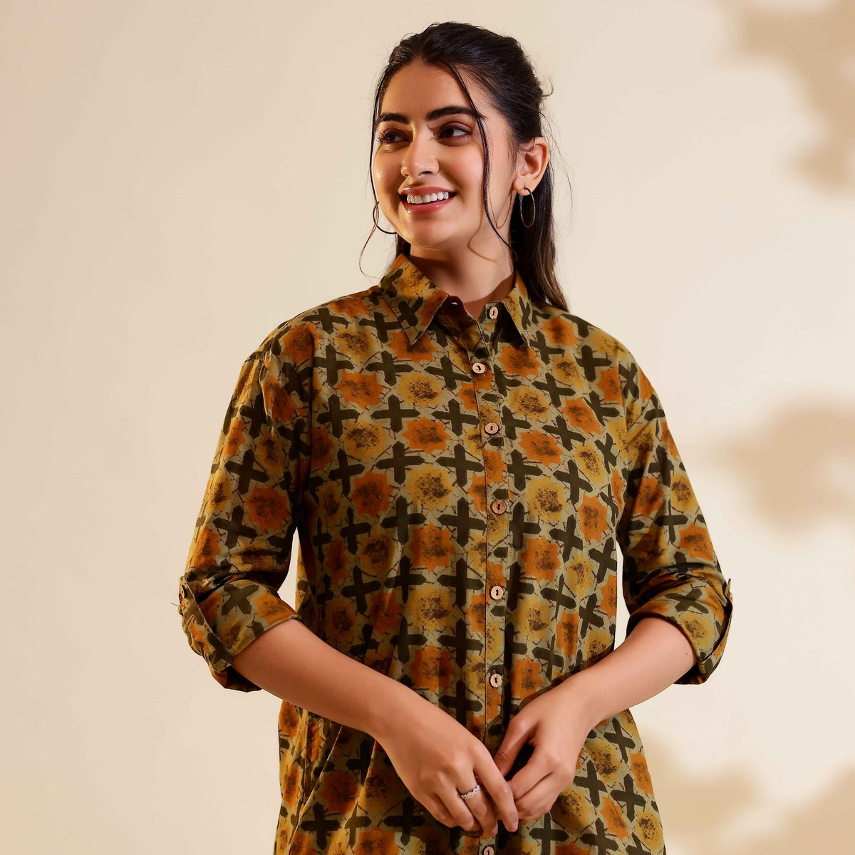 Mustard yellow Ajrakh Print Cotton shirt