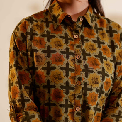 Mustard yellow Ajrakh Print Cotton shirt