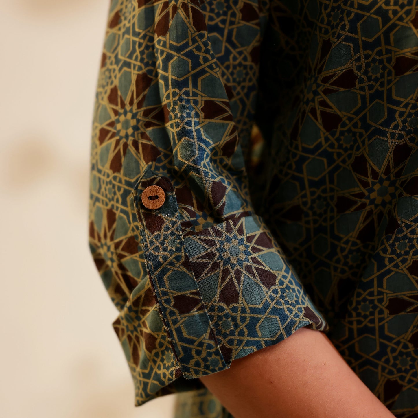 Pastel Blue Ajrakh Print Cotton Shirt